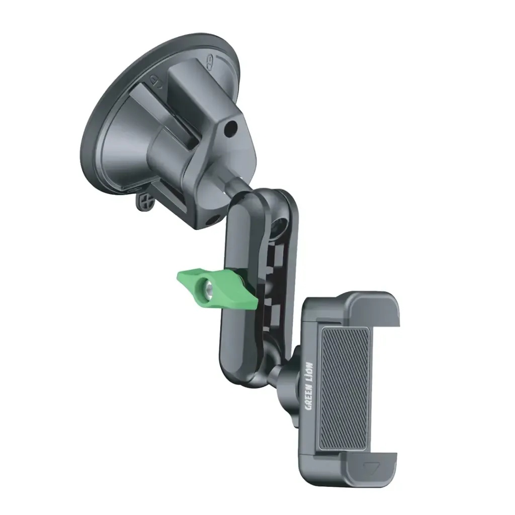 حامل الهاتف العالمي Green Lion GX19 بتدوير 360°، كوب شفط قابل للغسل، قبضة متينة، توافق شامل وتصميم مقاوم للاهتزاز |GN19UPHLDBK|