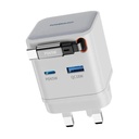 شاحن باورولوجي ثنائي المنافذ GaN القابل للسحب بقدرة 65 واط للشحن السريع - منافذ USB-C و USB-A لشحن 3 أجهزة مع كابل قابل للسحب بطول 75 سم وتصميم مقاوم للحريق | PWC031 || PWCUQC031 |