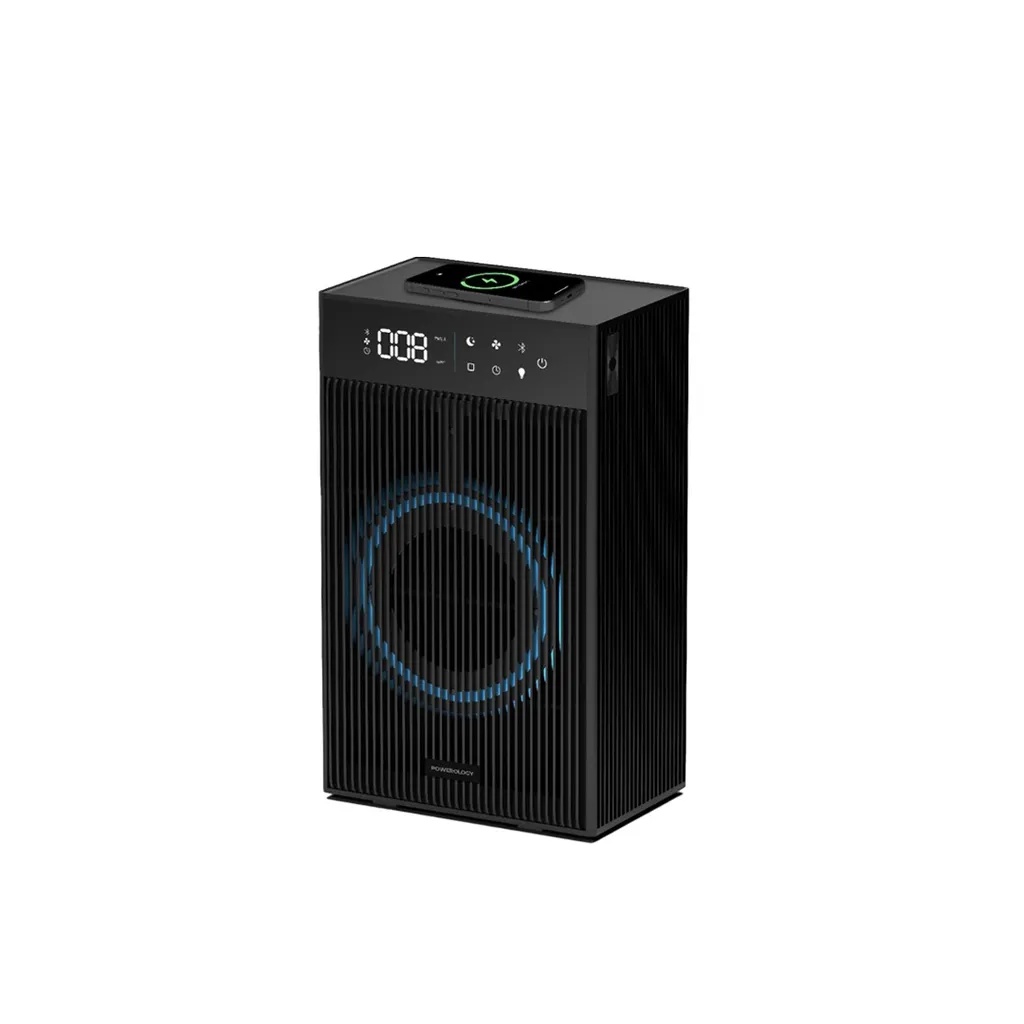 Powerology Smart Air Purifier 3 Stage HEPA Filtration PM2.5 Sensor Essential Oil Diffuser Ambient Light & 10W Wireless Charging |PAPFRBK|