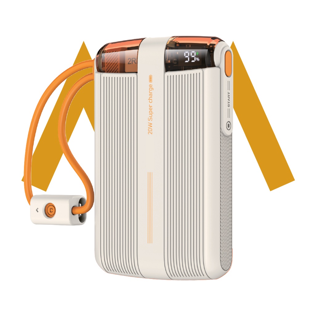 الفهد: باور بانك 7MD بسعة 10000mAh للشحن السريع PD22.5W مزود بكابلات Type-C وLightning مدمجة مع شاشة LED وإخراج متعدد المنافذ |7MD2476|