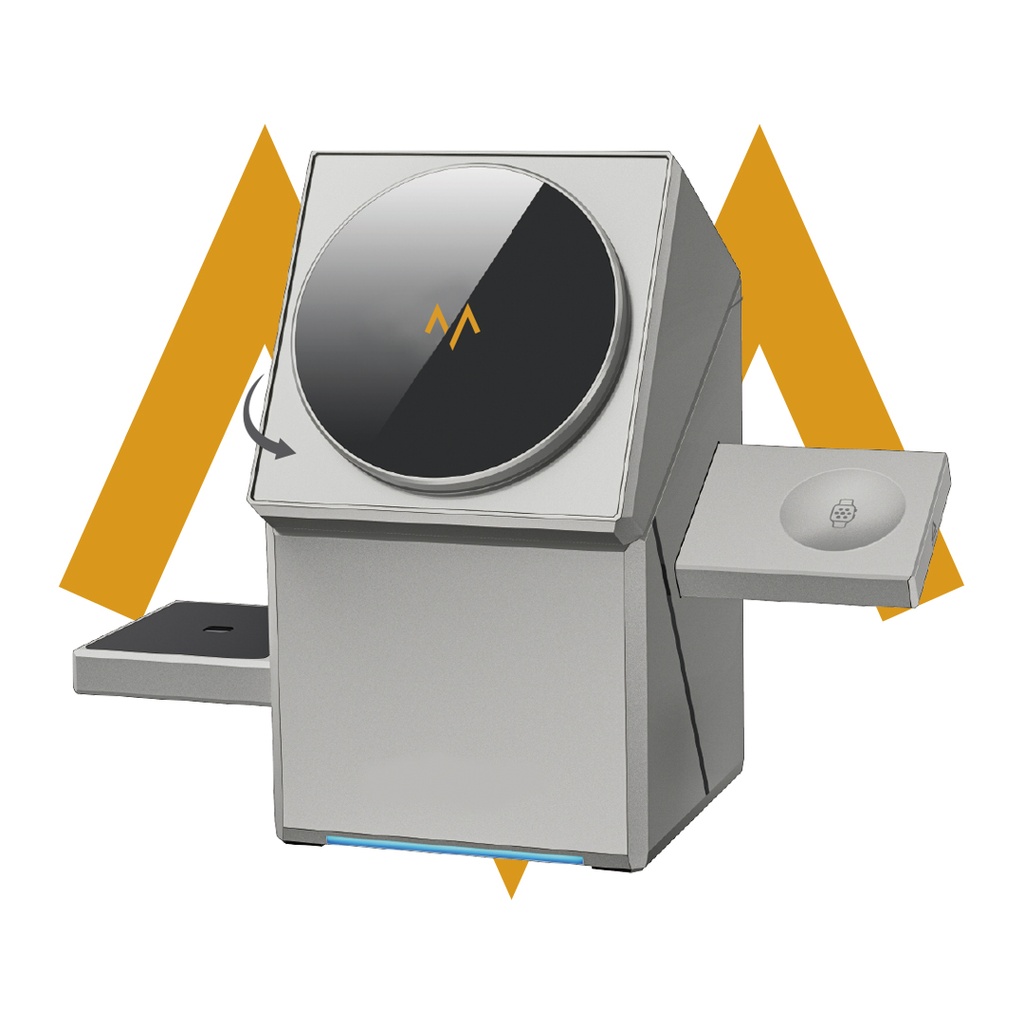 7MD Geometry Series 3 in 1 Wireless Charger 15W Fast Charging Rotating Dock Qi2 Certified Strong Magnetism Triple Device Support |7MD2473|