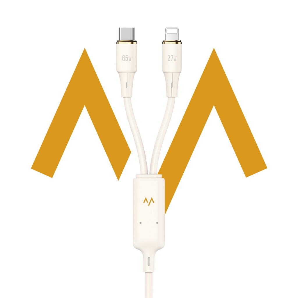 ماشي مشاكل: كابل 7MD PD65W سيليكون Type C إلى Type C + Lightning بطول 120 سم للشحن السريع ونقل البيانات، مقاوم للتشابك ودائم وغير قابل للتشوه |7MD2481|