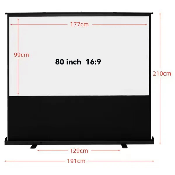 Portable Floor Standing Projection Screen 80inch & 100inch Quick Setup Air Pressure Spring Aluminum Case Lightweight & Durable Fabric: Matte
