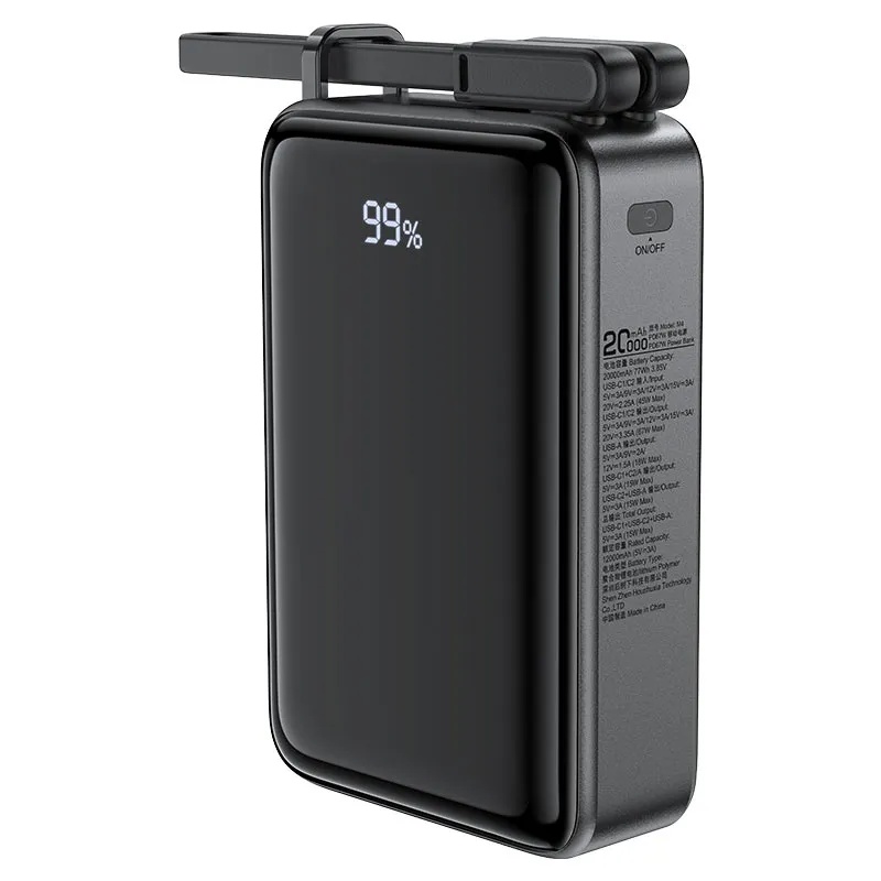 Acefast 20000mAh باور بنك سريع مع كابل شحن ونقل بيانات USB-C بقوة 100 واط، متوافق على نطاق واسع، شحن سريع بثلاث مخارج ودعم Pass-Through |M4|