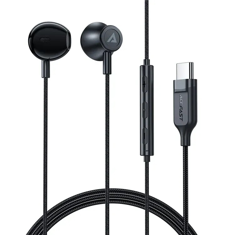 سماعات Acefast السلكية بمنفذ USB-C مع ميكروفون وصوت نقي وراحة مثالية – كابل بطول 1.2 متر مضاد للتشابك للهواتف والأجهزة اللوحية |L2|