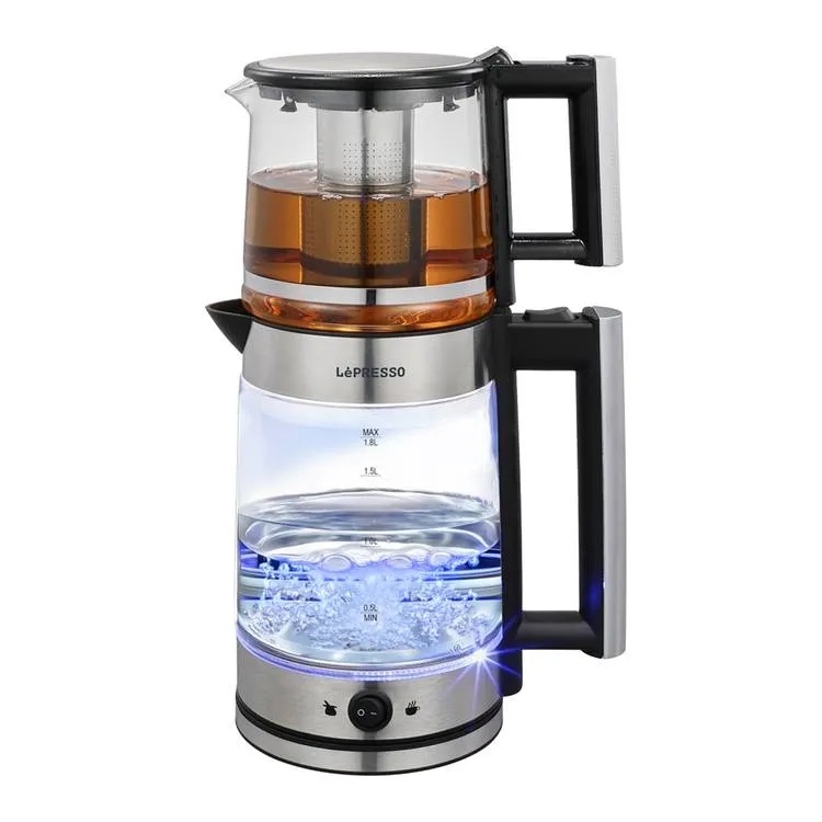 غلاية الشاي التركية الزجاجية الكهربائية Lepresso ThermoBrew بسعة 1.8 لتر مع إبريق شاي 1.2 لتر ونظام تخمير متطور وإيقاف تلقائي ووضع الحفاظ على الحرارة |LP020||LPCFFM0020|
