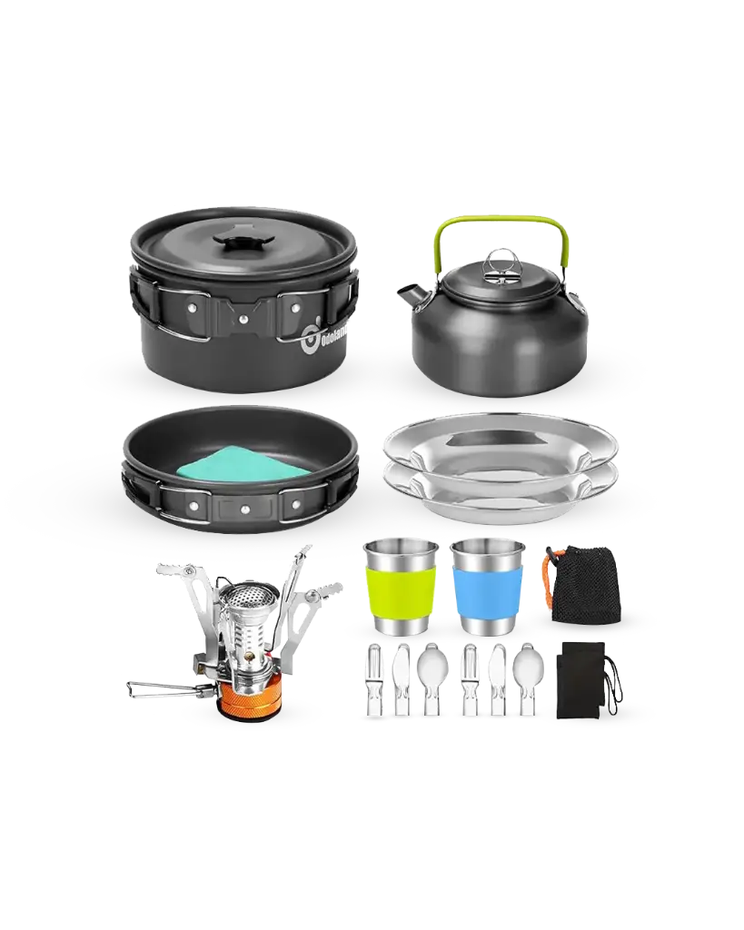 Ghaith Qalby Etmaan Camping Cookware Set Nonstick Lightweight Hiking Picnic Cooking Mess Kit with Mesh Bag |DS-308|
