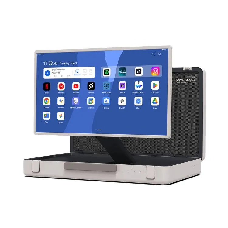 Powerology 27 Inch Android Briefcase Display 8GB DDR RAM 128GB Storage 6800mAh Battery Touchscreen Full HD Portable Monitor with WiFi Bluetooth |PUHD27WH|