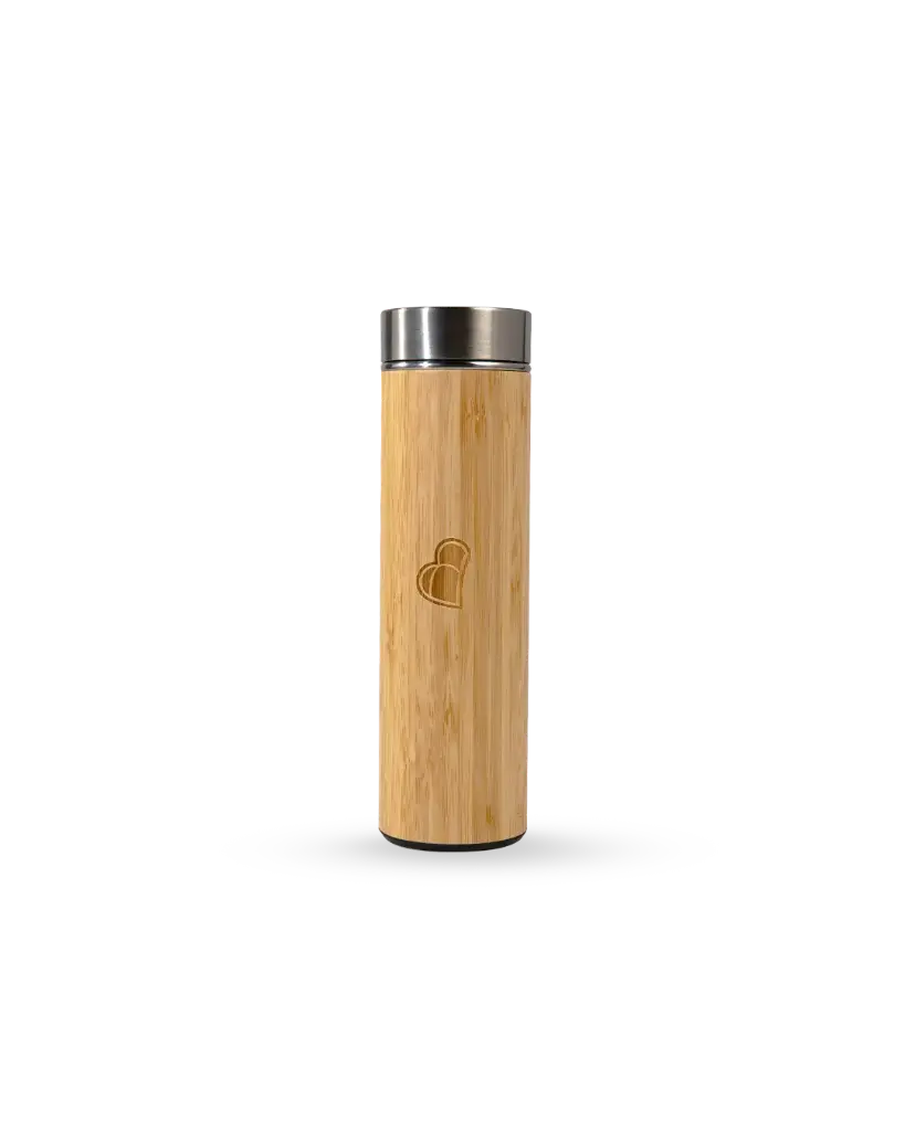 Ghaith and Qalby Etmaan Eco Friendly 750 ml Bamboo Thermos Bottle Tea Infuser Stainless Steel Thermos Leak Proof Travel Bottle 500ml