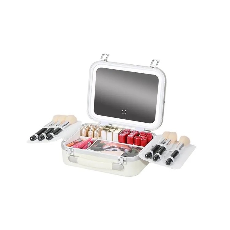 Green Lion Fest Makeup Bag with Lighted Mirror 72 LED Beads Touch Control 2000mAh Battery Adjustable Brightness Travel Friendly Water Resistant |GL-MR14||GNFSMAKBGPK/WH|