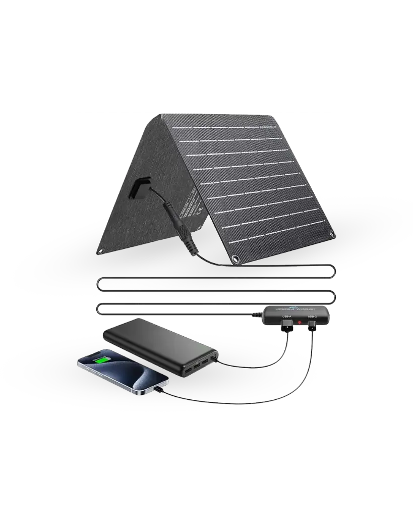 Ghaith and Qalby Etmaan Solar Charger 10W Dual Port USB A USB C Waterproof Portable Power Bank for Outdoor Use