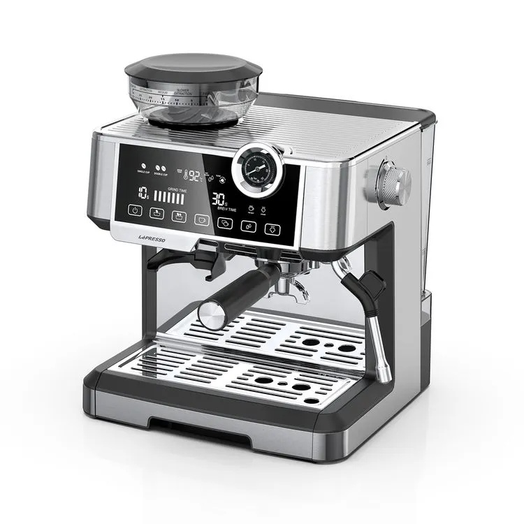 Lepresso Dual Boiler Espresso Machine Stainless Steel 2300W 19 Bar Pressure Built-in Conical Grinder 2.8L Water Tank Adjustable Grind Size Thermo Block Boiler Milk Frothing Nozzle Automatic Shutdown UK Plug |LP030/LPCFFM0030|