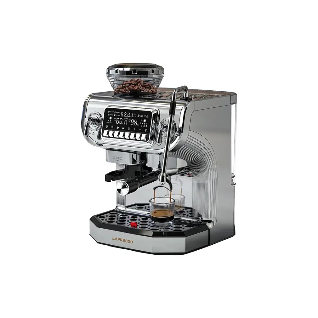 Lepresso Dual Boiler Espresso Machine 2672W 15Bar Pressure 58mm Filter Built-in Grinder 2L Water Tank Stainless Steel Body Digital Display UK Plug |LP036/LPCFFM0036|