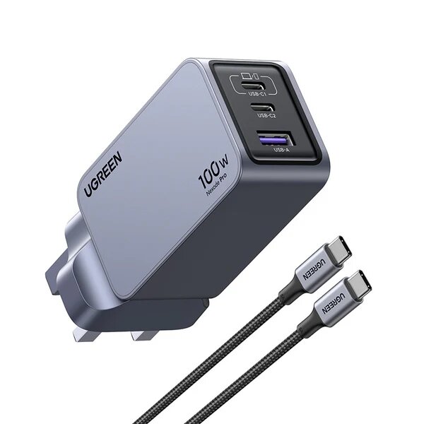 UGREEN Nexode Pro 100W USB C Charger GaN II Fast Charging Adapter 3 Port Laptop Phone Wall Charger for MacBook iPhone iPad Samsung Steam Deck |X757-25875|