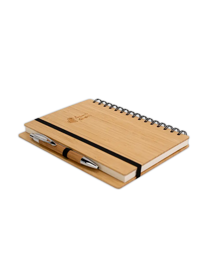 Ghaith & Qalby Etmaan Bamboo Notebook with Pen - Eco Friendly 70 Sheets