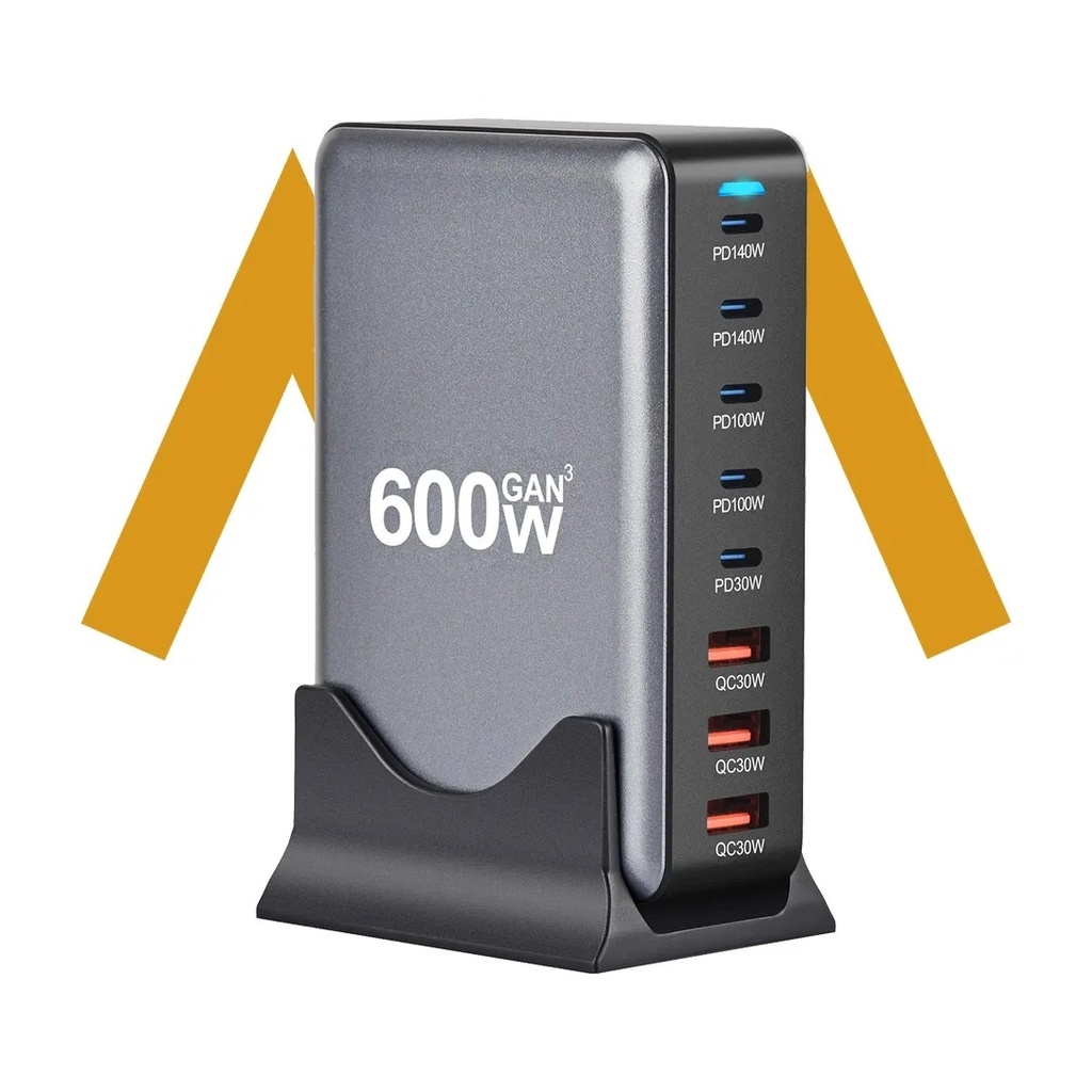 7MD Desktop Fast Charger With GaN Safety Technology, With 5 Type-C +3 USB Ports & 600W Total Power