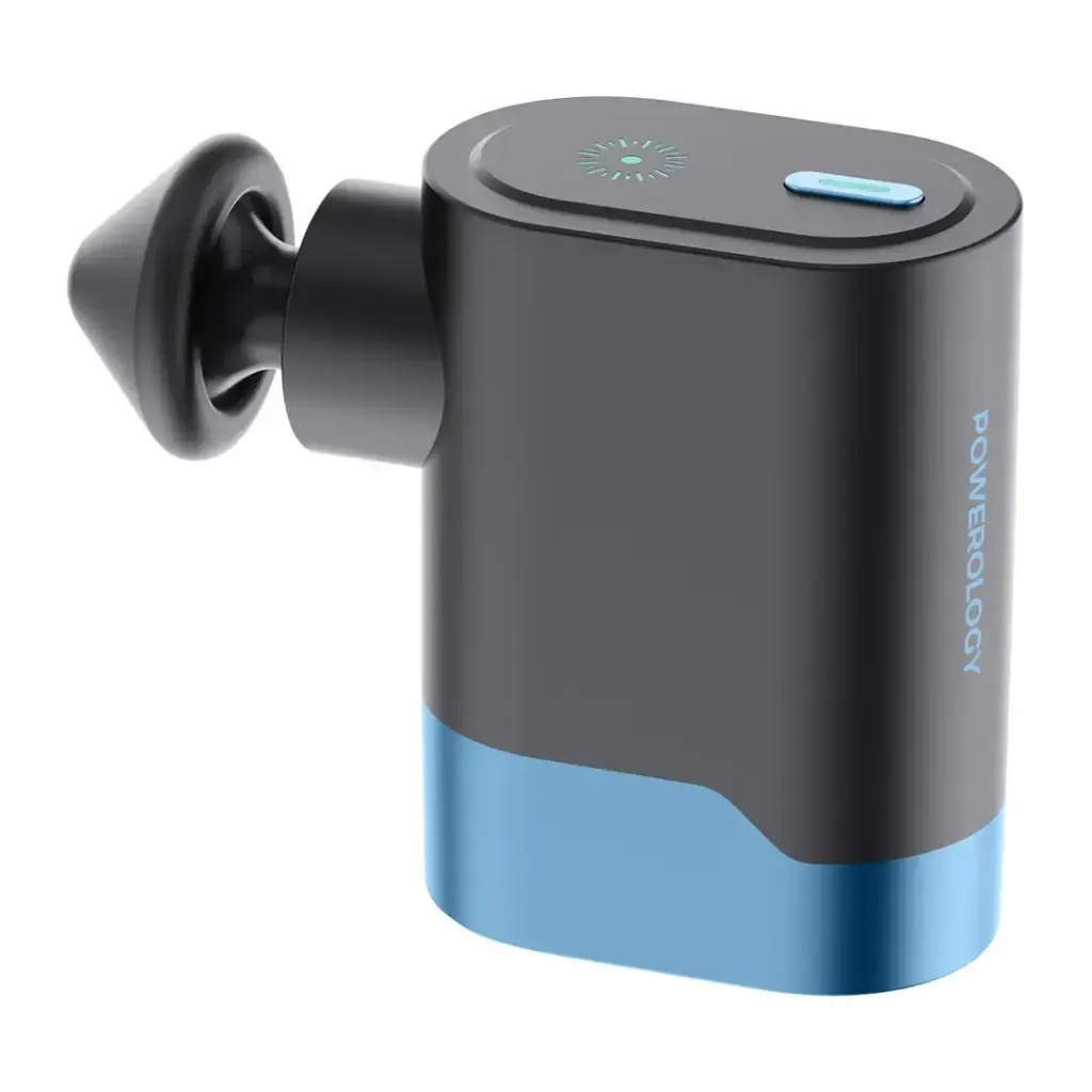 Powerology Ultra Mini Travel Massager 750 mAh Portable Muscle Relief 40 W Low Noise 4.5 Hr Runtime Type‑C Rechargeable 3 Speed 4 Massage Heads | SM011 | PSM011 |