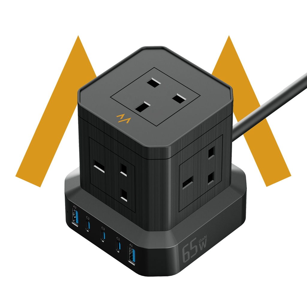 7MD Cube USB Power Strip – 5 Outlets + 2 USB-A + 3 USB-C | 3250W Power Delivery Fast Charging 65W Total USB Output  | 7MD5U5K-PD |