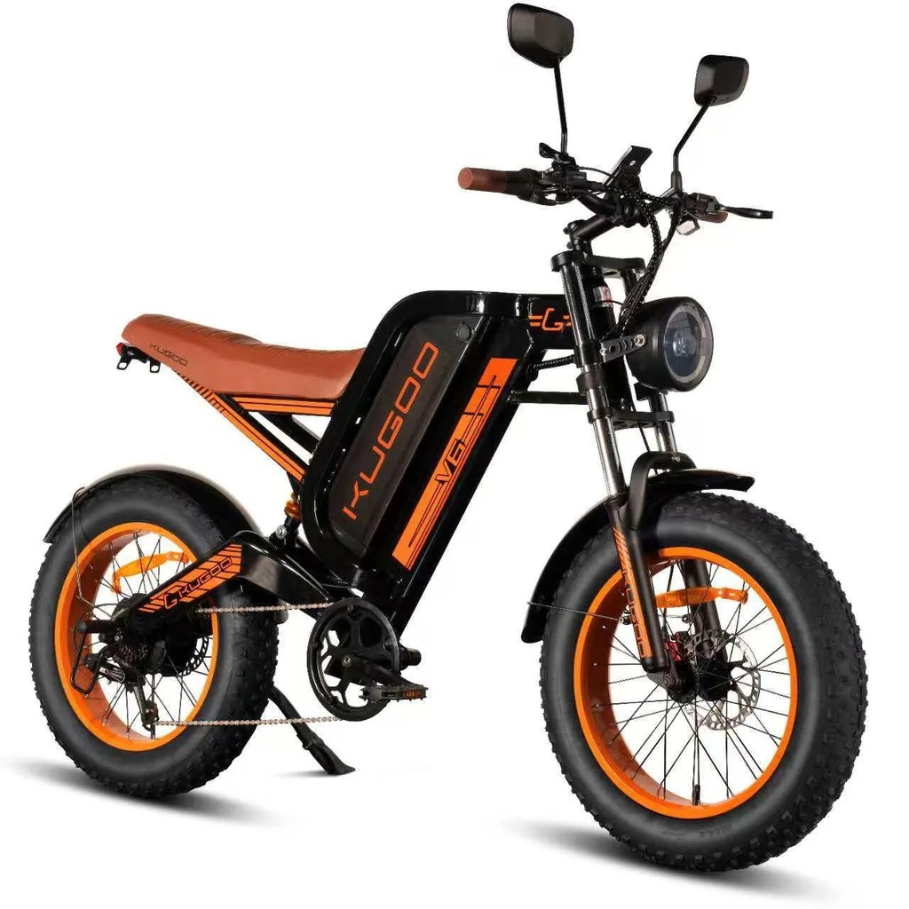Kugoo V6 Harley Electric Bike 48V 28Ah 1000W Dual Motor Fat Tire 20 inch Foldable E Bike 50km h 70km Range 150kg Load