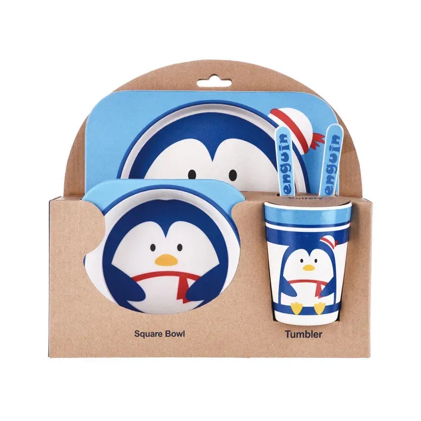 AMOR TINY Eco‑Friendly Bamboo Kids Dinnerware Set – Cute Animal Designs for Boys & Girls