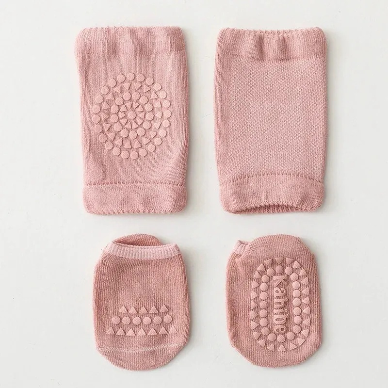 AMOR TINY Baby Knee Pads & Socks Set – Cushioned Anti‑Slip Pads for Crawling Comfort and Protection | Pink |