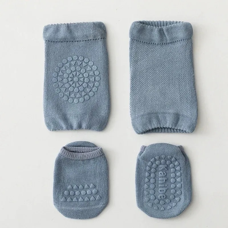 AMOR TINY Baby Knee Pads & Socks Set – Cushioned Anti‑Slip Pads for Crawling Comfort and Protection | Blue |