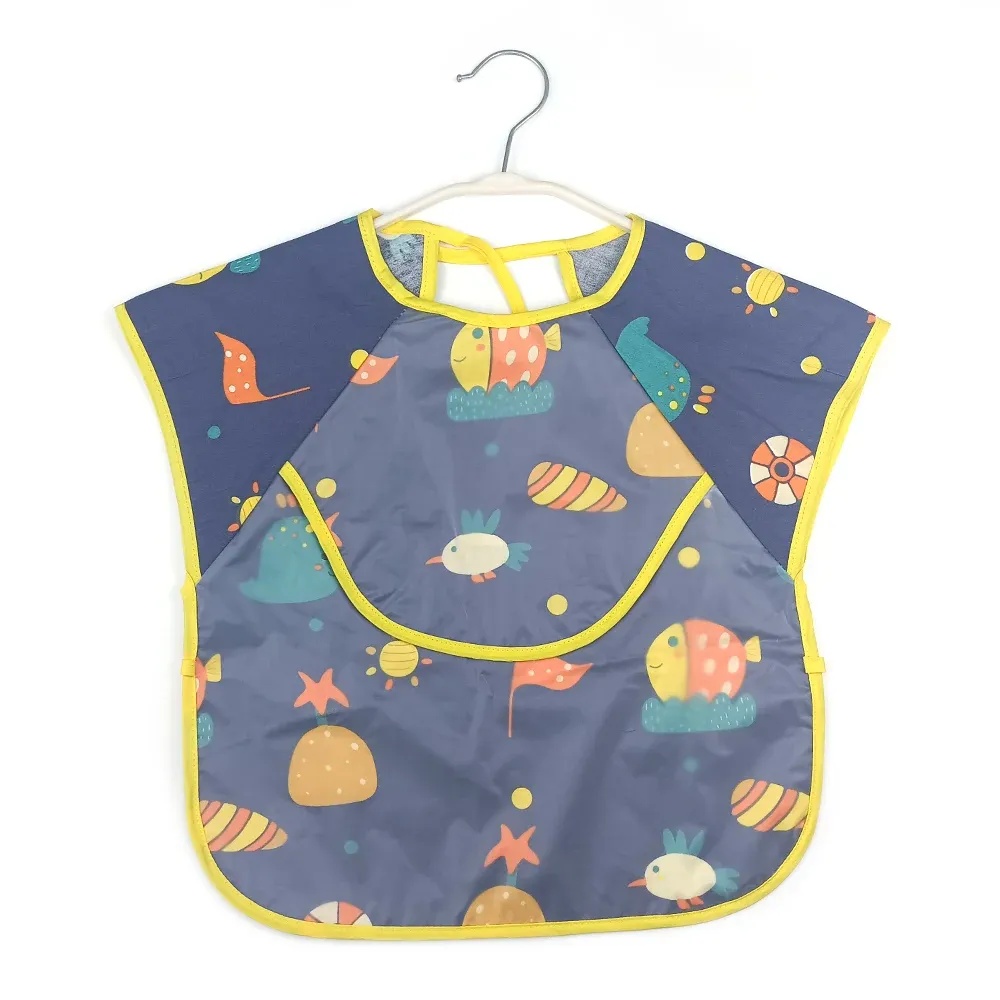AMOR TINY Waterproof Toddler Bib with Sleeves – Long Sleeve Feeding Smock with Front Pocket for Mealtime & Painting
