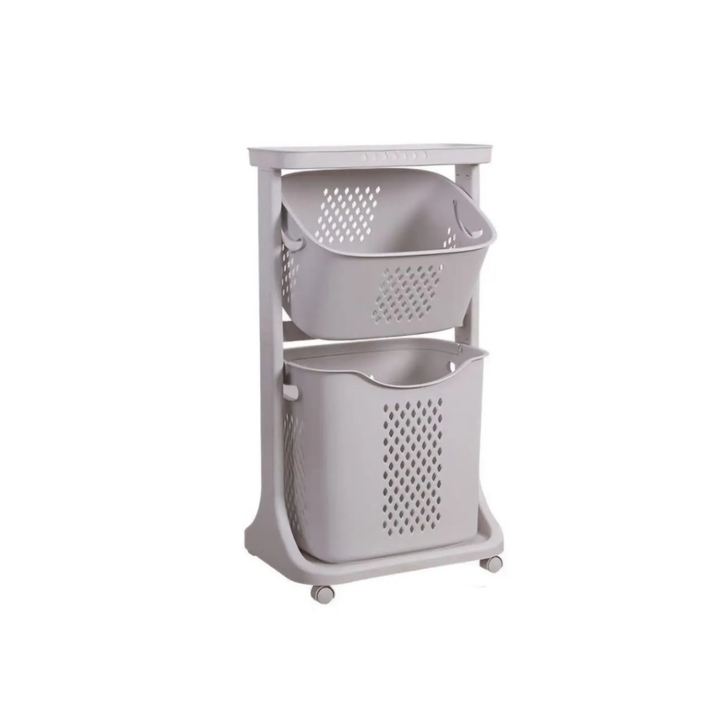 🚨 DISPLAY PIECE 🚨 2 Racks Laundry Basket Caster With Top Laundry Rack Storage Laundry Wagon Vertical Laundry Basket Basket Wagon with Casters | F827-2 | 🚨 Without box 🚨