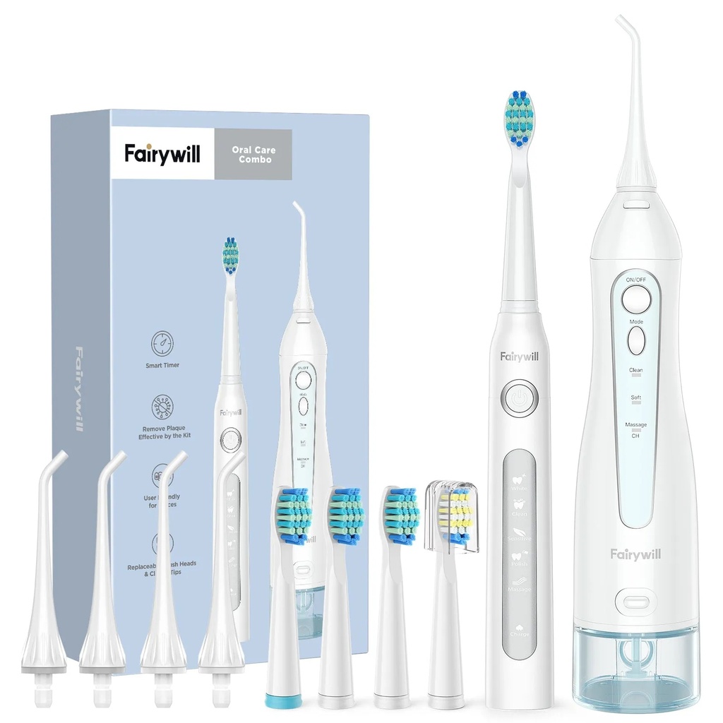  طقم العناية بالفم من Fairywill – فرشاة أسنان كهربائية مع جهاز تنظيف بالماء  | 507 + 5020E |