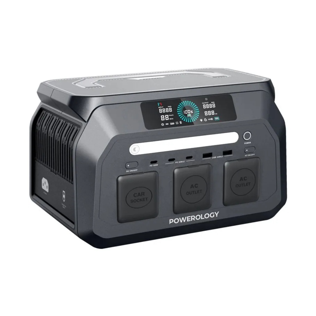 Powerology Dynamic800 Portable Power Station – 800W, 512Wh LiFePO4 Battery, PD 100W USB-C Fast Charging, Solar Compatible, Multiple Output Ports, Built-in Flashlight | PWP800WBK |