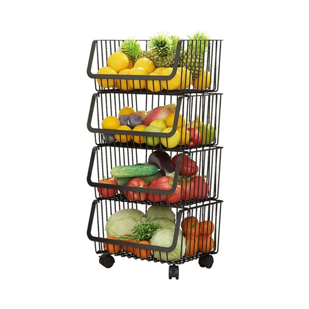 🚨 DISPLAY PIECE 🚨 4-Tier Fruit & Vegetable Storage Basket with Wheels – Detachable Wire Rack Organizer for Kitchen & Home Use 🚨 Without box 🚨