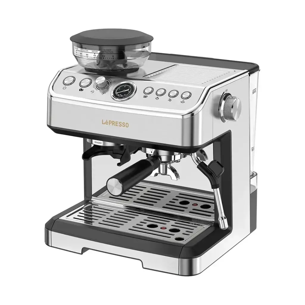 Lepresso Espresso Machine with Conical Grinder & Steamer – 2300W Dual Boiler, 20-Bar Pressure, 2.8L Water Tank, 200g Bean Capacity, Thermo-Block Boiler, 58mm Filter, Hot Water Dispenser | LPCFFM0038 |