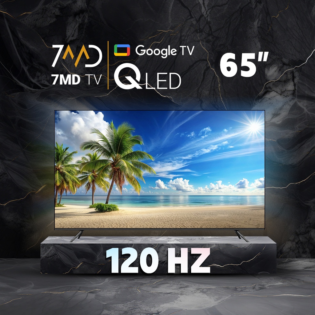 7MD 65-Inch QLED Google Smart TV – 120Hz Refresh Rate, 3x HDMI 2.1 Ports, Dual Remote, Free Wall Mount, 2GB RAM, 8GB Internal Storage With 1 Year Sub | 7MR65DT24USBT2Q |