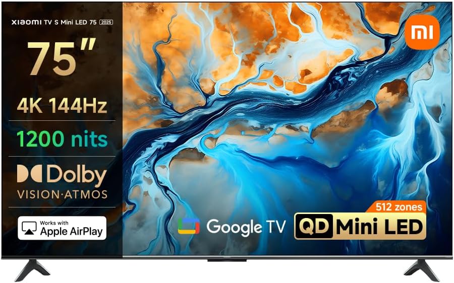 تلفزيون TV S Mini LED من Xiaomi - مقاس 75 بوصة (موديل 2025)، دقة 4K بتقنية QD-Mini LED، نظام Google TV، دعم Dolby Vision وDolby Atmos، معدل تحديث 144 هرتز |