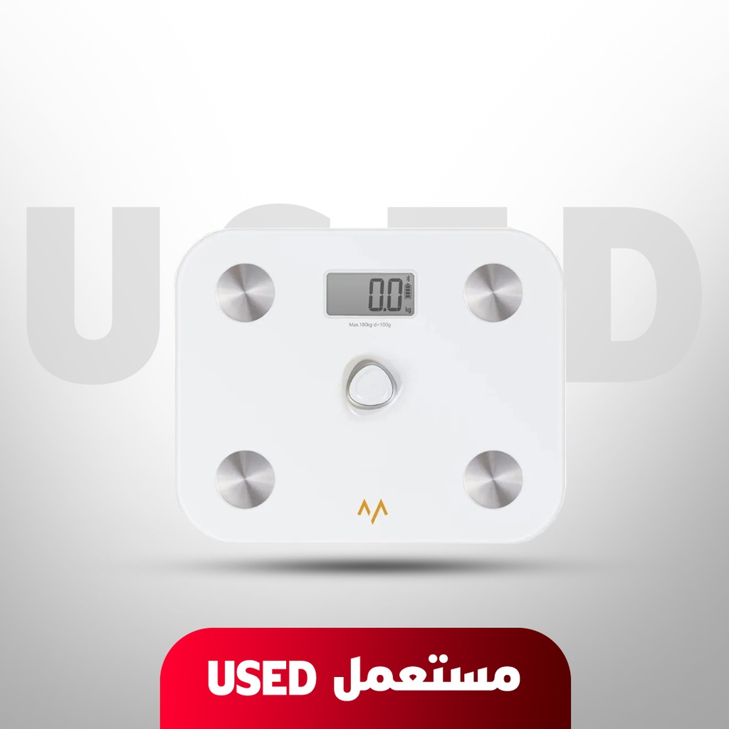 🚨 مستعمل 🚨 الميزان: ميزان رقمي ذكي 7MD بسعة 180 كجم مع محلل تركيب الجسم ومؤشر كتلة الجسم (BMI) واتصال بلوتوث 4.0 مع تطبيق AirScale |7MD2456| 🚨 غير خاضع للضمان 🚨