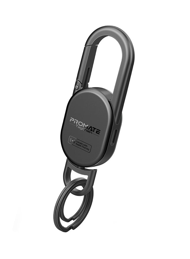 Promate Smart Carabiner Keychain – Apple Find My Compatible, IP67 Water-Resistant, Rechargeable Battery, 90dB Sound Alert, 50m Range, Ideal for Bags, Pet Collars, Keys & Luggage | TagChain |