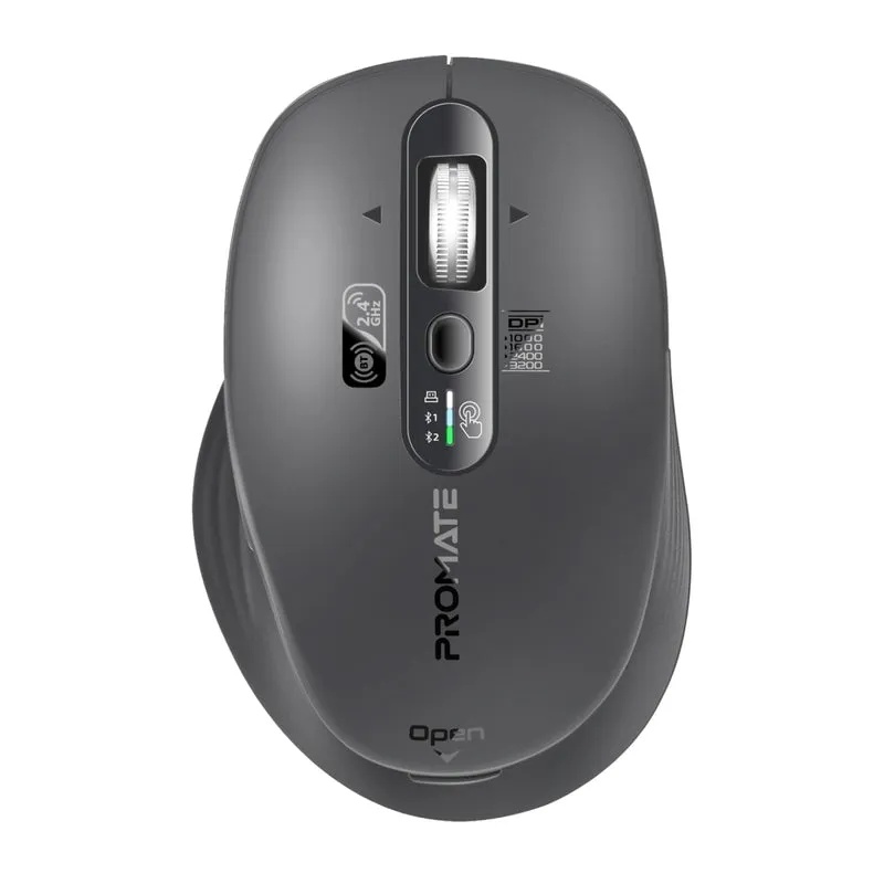 Promate Wireless Mouse – Tri-Connect (Bluetooth 5.0 + 2.4GHz), Rechargeable, Ergonomic Design, Multi-Device, 3200 DPI | SamoTri |