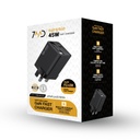 منه وفيه | شاحن حمد ستور السريع بقدرة 45 واط بخاصية الـGaN Fast مع كيبل تايب سي مدمج قابل للتمدد – بمنفذي USB-C ومنفذ USB-A، 3 مخارج شحن متزامنة، تصميم مدمج، مزود بقابس بريطاني | 7MD46225 |