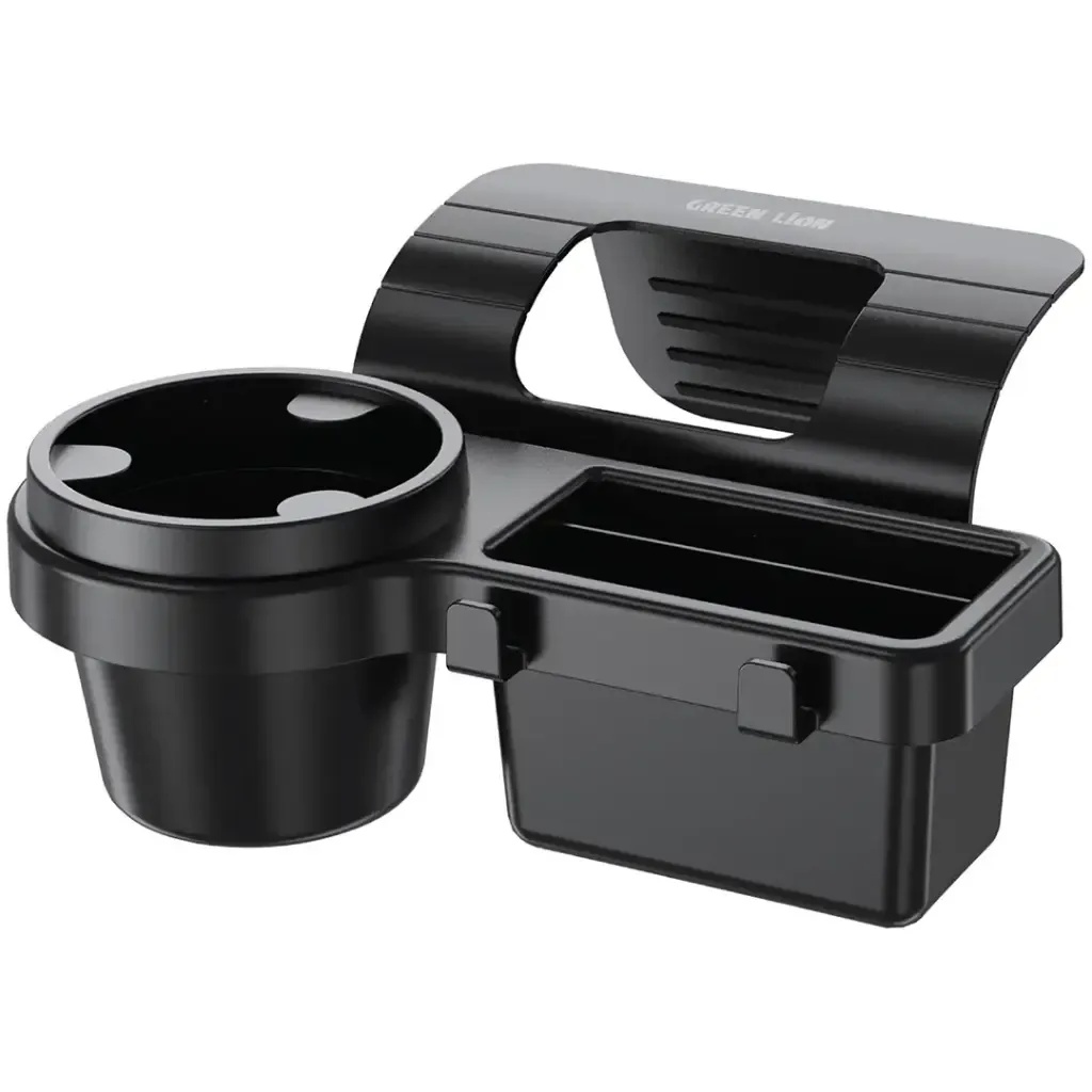 Green Lion Car Window Organizer – Adjustable Foam Pad, Cup Holder, Cable Slot, Universal Fit | GNCARORGBK |