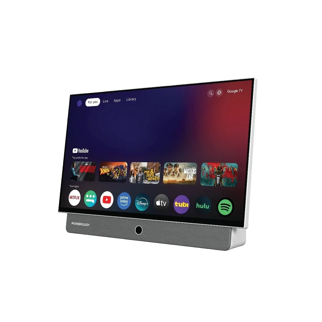 Powerology 27" Portable FHD Smart TV – 1920×1080 TFT‑LCD, Android 14, Built‑in 38400mAh Battery, Dual-Band WiFi, Speakers, Leather Handle & Carry Case With 1 Year Free Software Support & Update | PG27FWH |