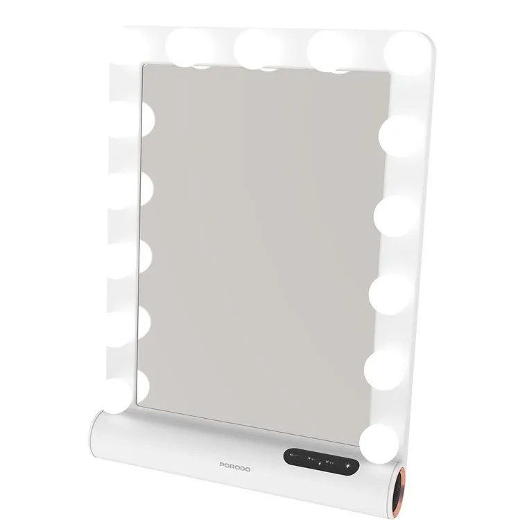Porodo Hollywood Vanity Mirror – 15 LED Bulbs, Bluetooth Speaker, Smart Touch, Brightness Memory, Auto-Off | White Rose Gold | PDLFST162WHRG |