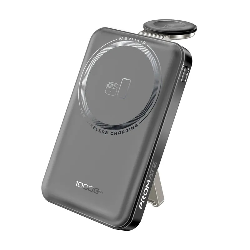 Promate Ultra-Compact 3-in-1 MagSafe Compatible Wireless Charging Power Bank – 10000mAh, 20W PD with Apple Watch Support | Mavrix-3 |