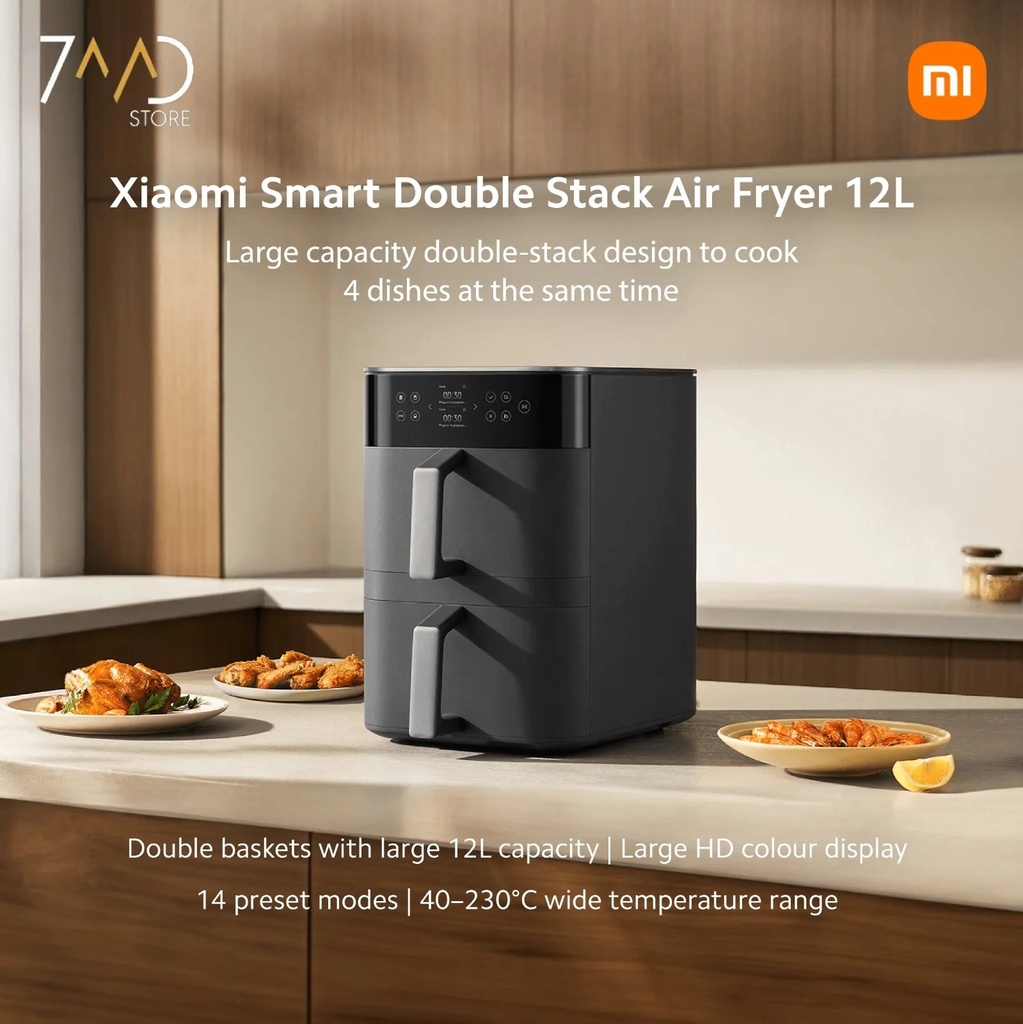Xiaomi Smart Double Stack Air Fryer 12L – 2800W, 2 Double Baskets, 360° Airflow, 14 Preset Modes, Large HD Display, Multi-Dish Cooking | MAF-DS1201 |