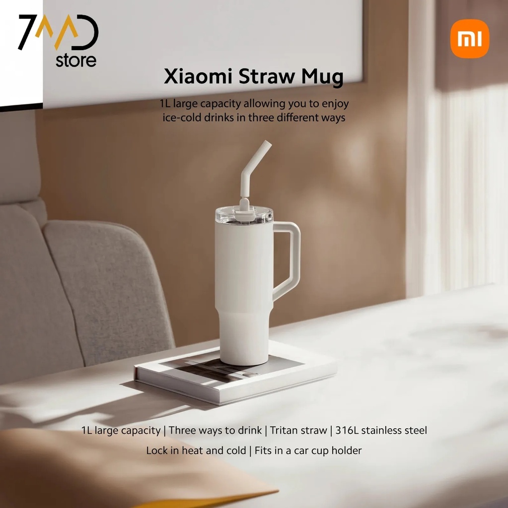 Xiaomi 1L Thermal Insulated Straw Mug, Keeps Drinks Hot & Cold for up to 6 Hours | XMXGB01PL |