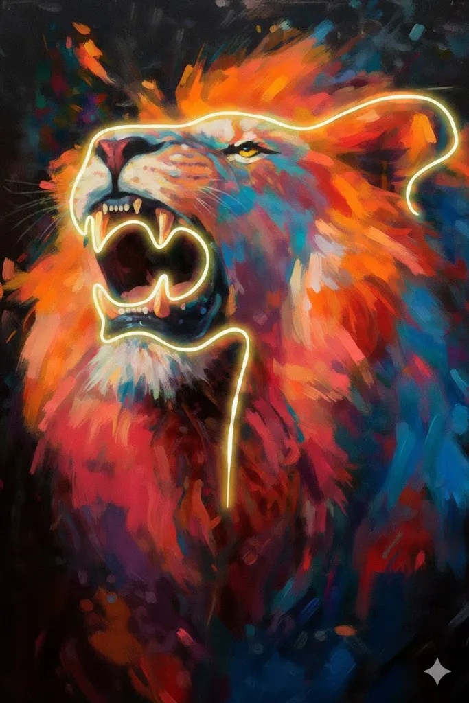 لوحات فنية جدارية بتصاميم أسد مع إضاءة LED (80 × 120 سم) | 80x120cm |