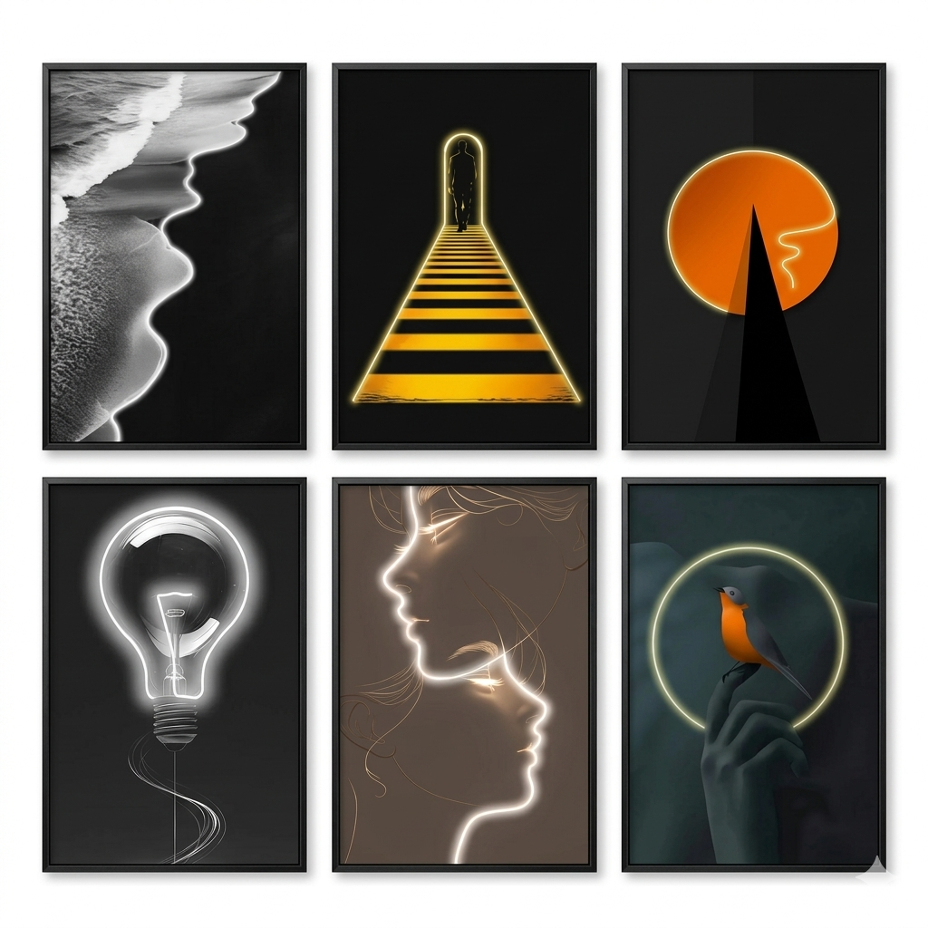 لوحات فنية جدارية بإضاءة LED بتصاميم متنوعة (80 × 120 سم) | 80x120cm |