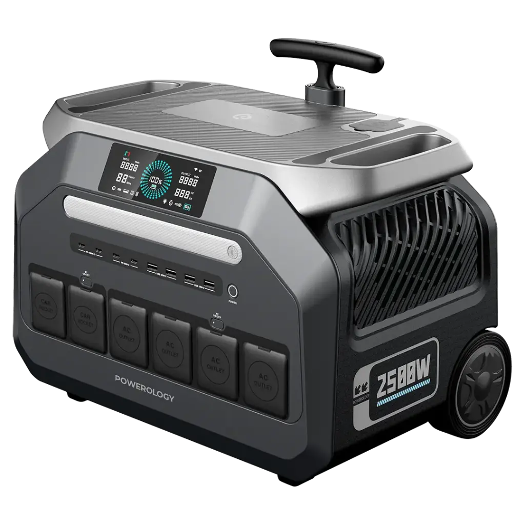 Powerology Solar Input Portable 640000mAh Generator – 2500W Output, 5000W Peak, MPPT Solar Input, 4 AC & USB-C PD Ports | PPBCHA86 |