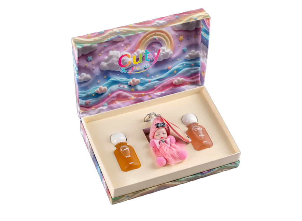 Cuty Perfume Set Box for Girls – Pure + Soft (50ml Each) with Baby Keychain Gift