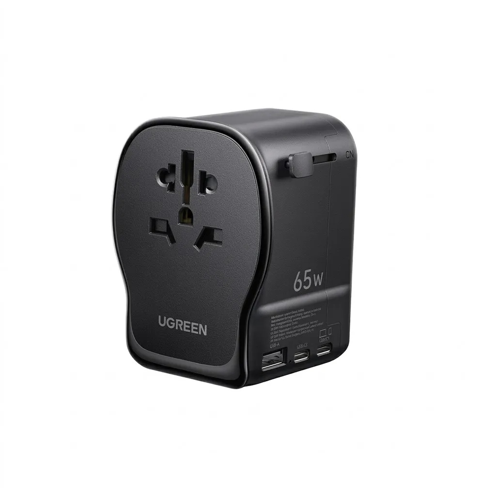 UGREEN 65W GaN Universal Travel Charger with 3 USB Ports (2 USB-C + 1 USB-A) & AC Socket – PD Fast Charging | S550-55001 |