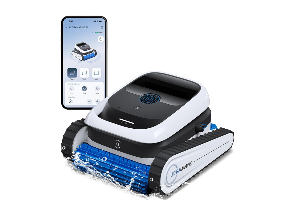 روبوت تنظيف المسابح اللاسلكي ULTRAMARINE P1 بقوة شفط 4800 GPH، تشغيل حتى 180 دقيقة، نظام SmartNavi، تحكم عبر التطبيق، وتنظيف تلقائي لأرضية وجدران المسبح من إيكوفاكس | SWB11 |
